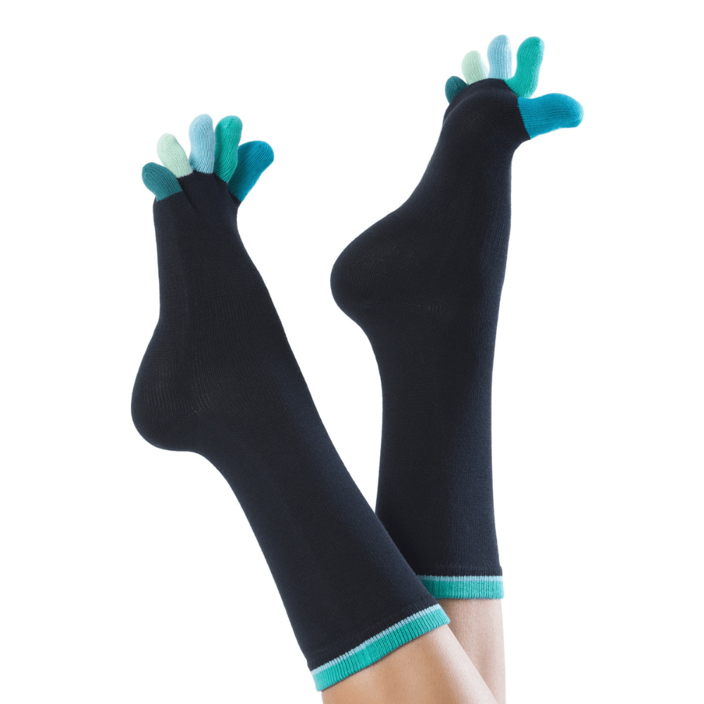 Knitido Calf-length socks with colorful toes made of 95% in cotton, Ocean's Five