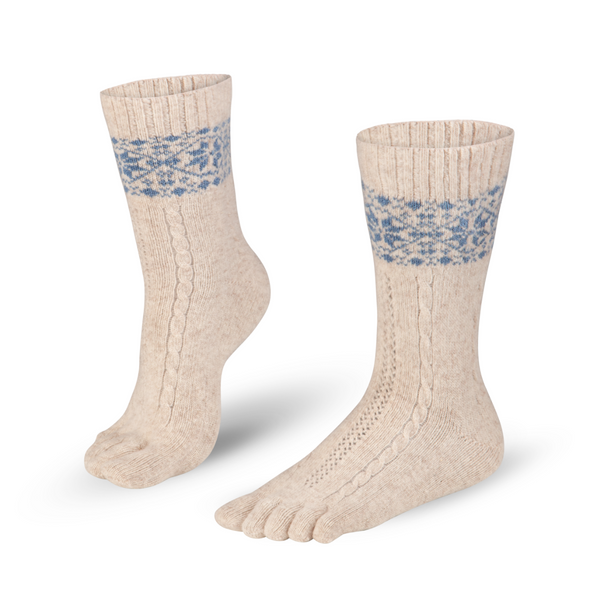Merino & Cashmere calze con dita con motivo beige azzurro Calzini di lana con punta beige azzurro