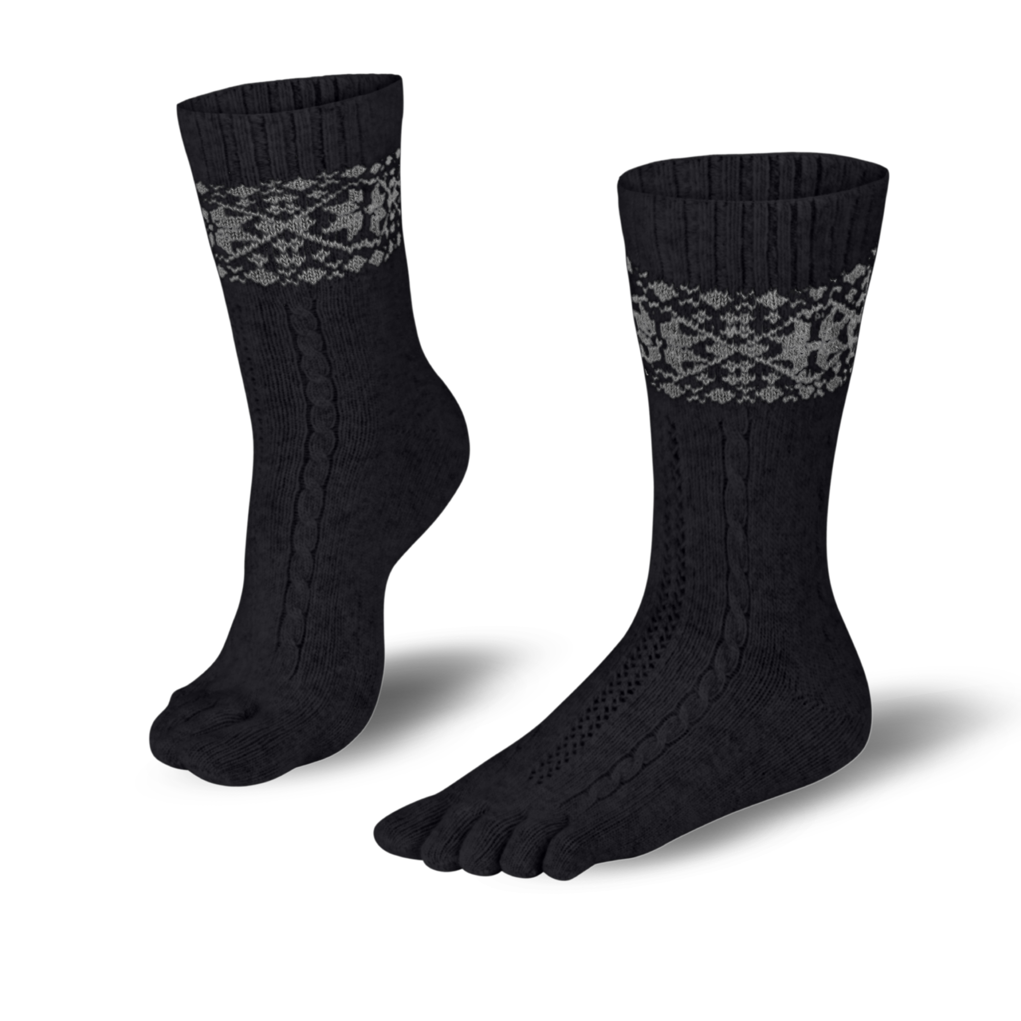  Knitido warme Zehensocken aus Merino & Kaschmir mit Schneeflecken Muster in schwarz /grau