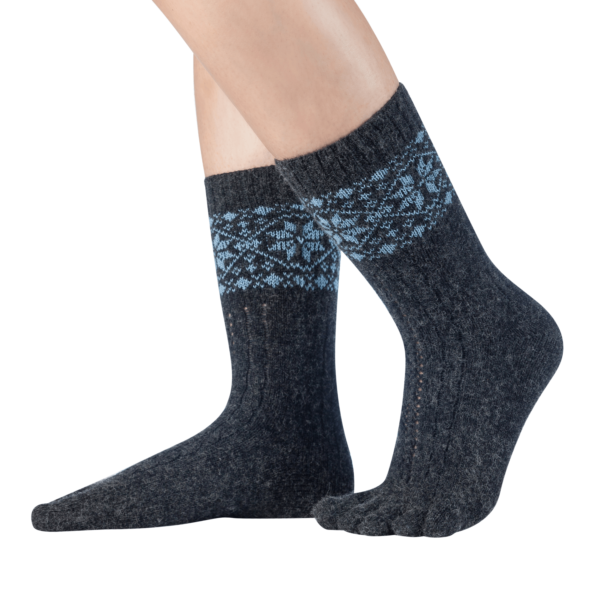  Knitido warm merino & cashmere toe socks with snow patches pattern in anthracite/blue
