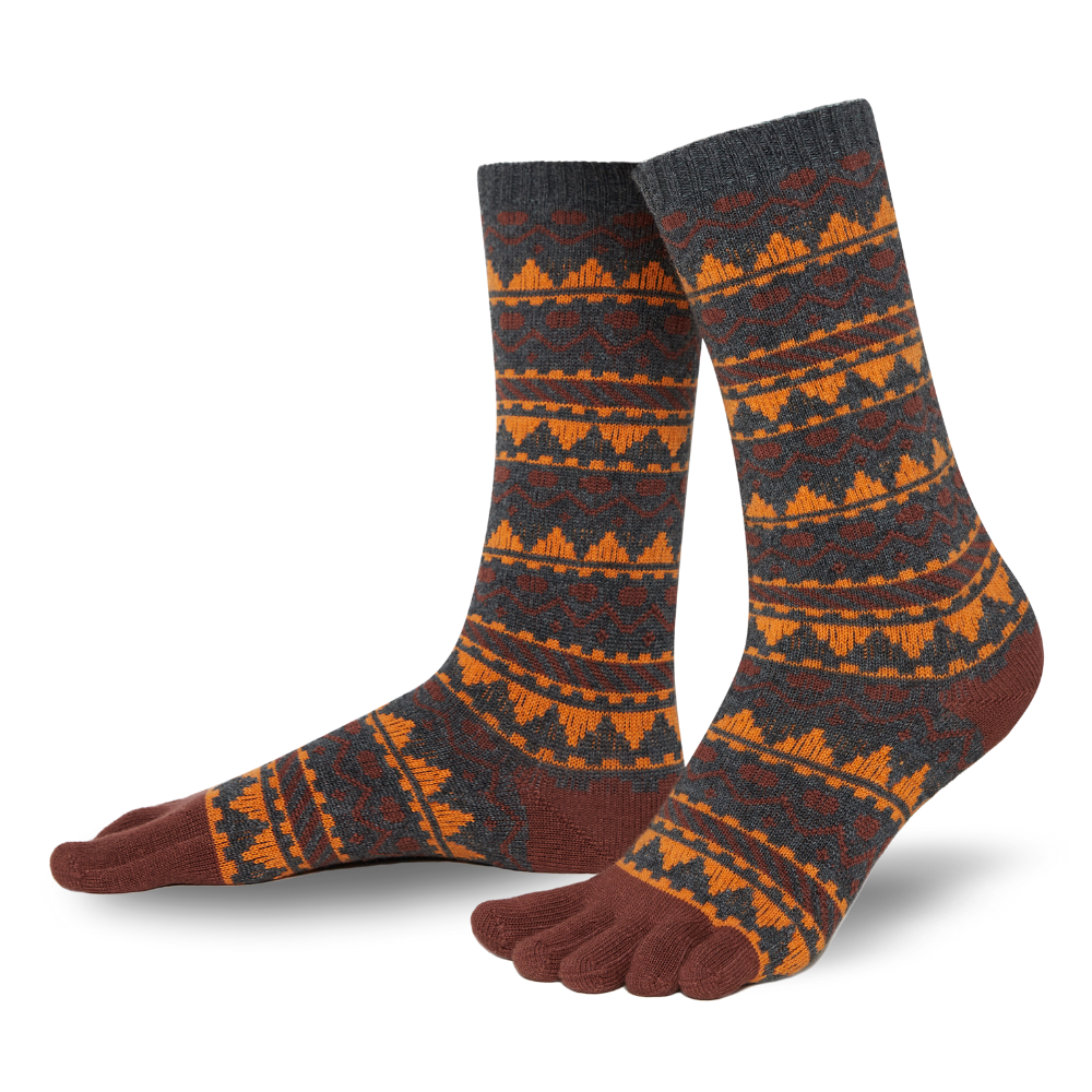 BIWA ULL Chaud chaussettes à orteils avec motif en coton et laine mérinos