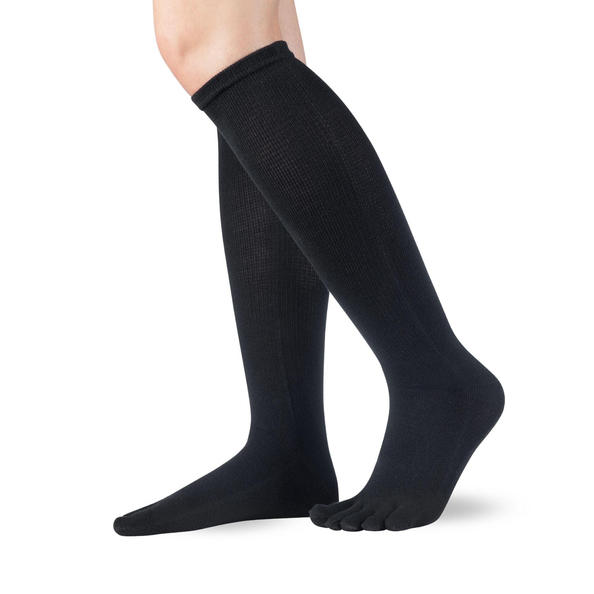 Knitido Essentials toe stockings (cotton) knee-length from the side in black