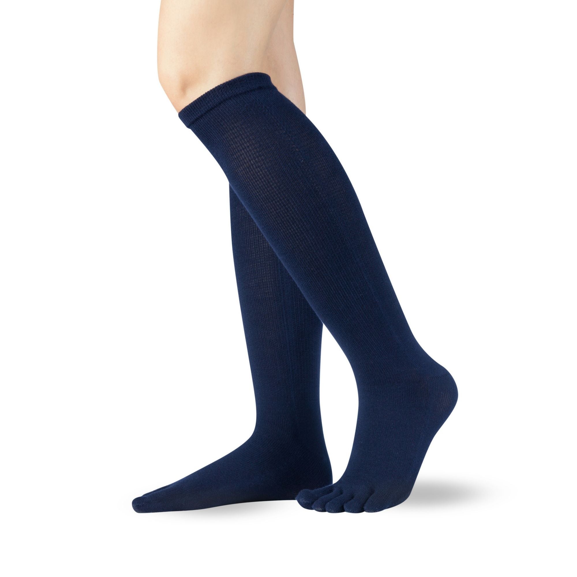 Knitido Essentials toe stockings (cotton) knee-length from the side in Navy