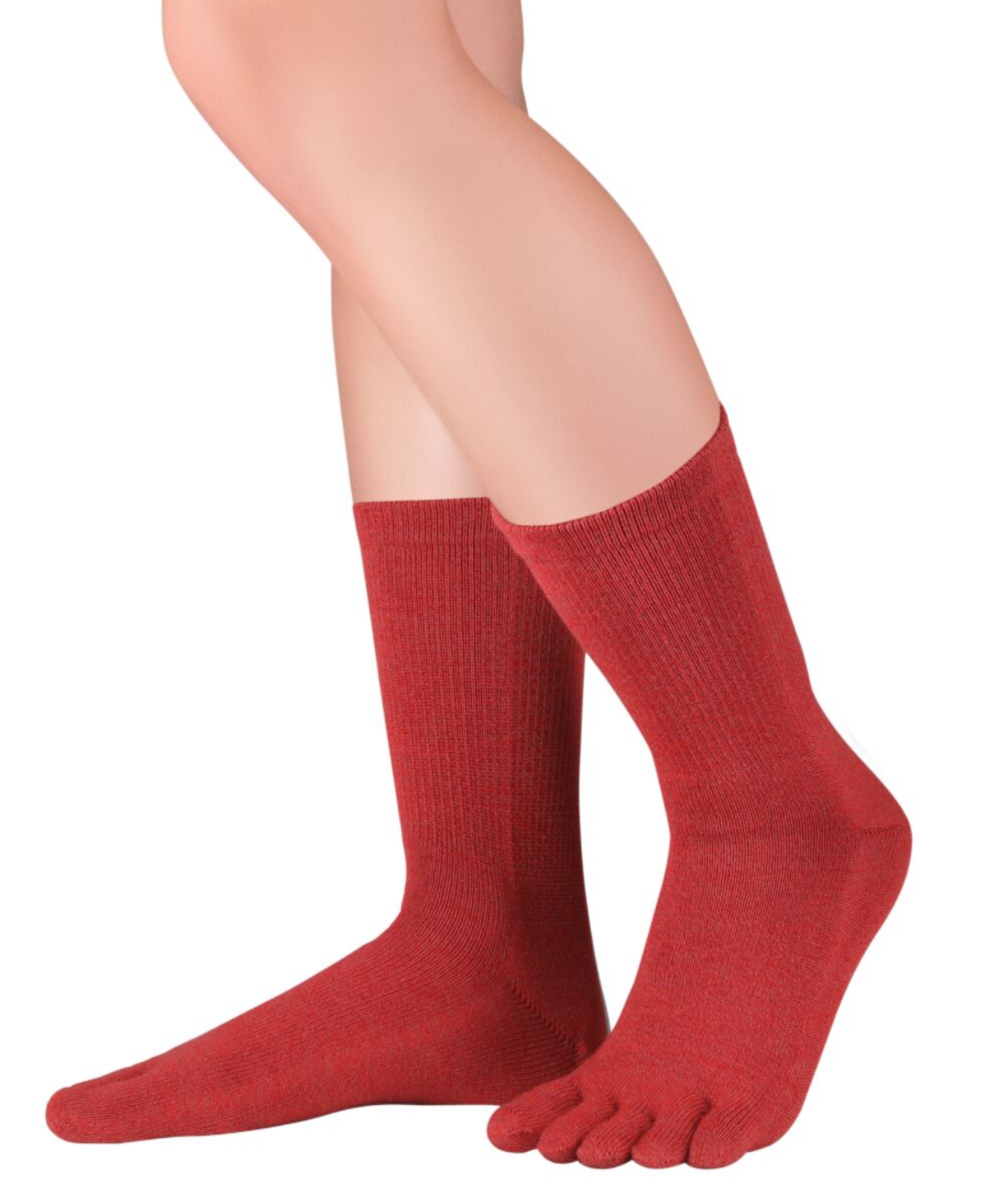 Knitido Merino wool calf length toe socks and cotton for autumn and winter in red