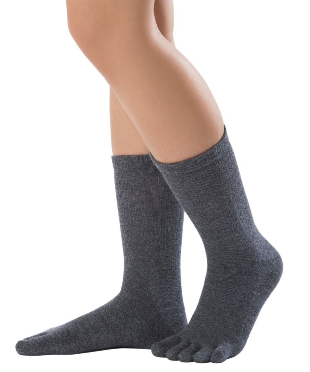 Knitido calf length toe socks from merino wool and cotton for autumn and winter in anthracite 