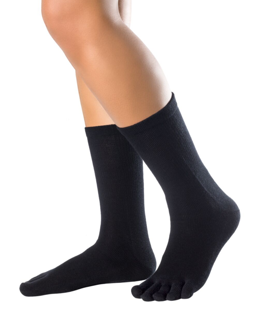 Knitido Calf length merino wool toe socks and cotton for autumn and winter in black 