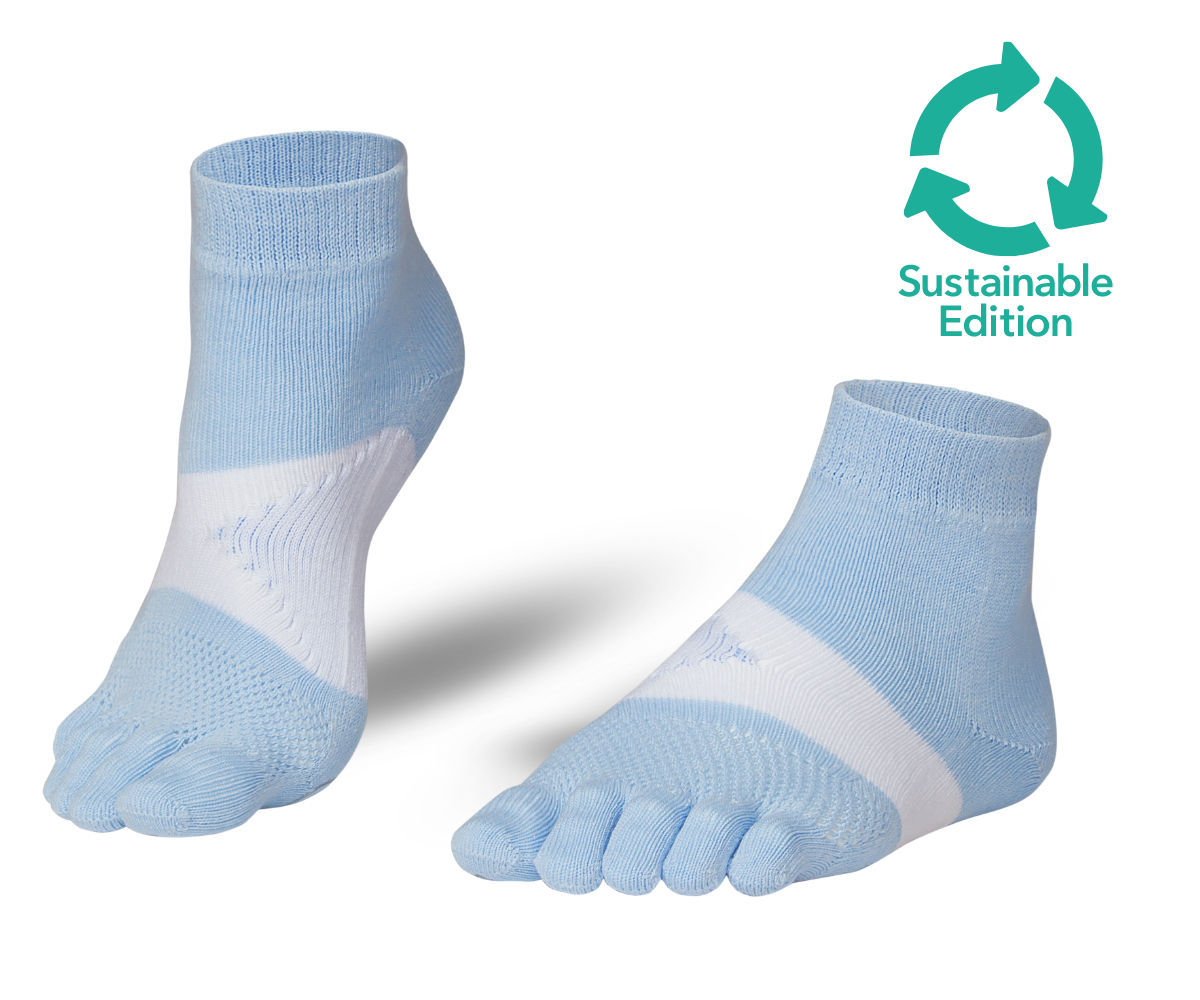 Knitido Maratona calze con dita per lo sport e la corsa di lunga distanza blu bianco