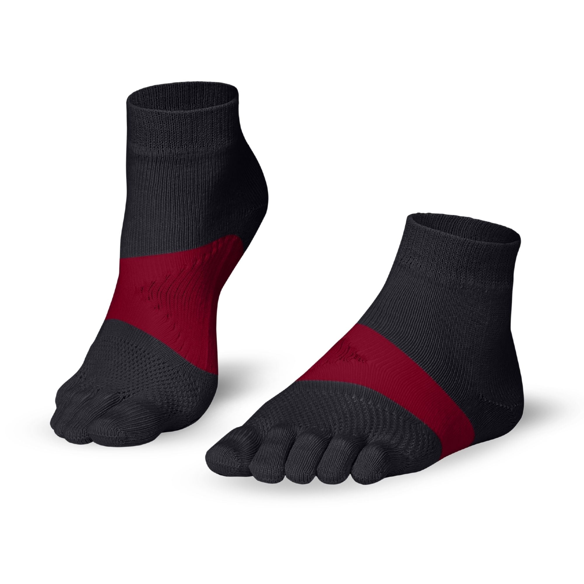 Knitido Marathon chaussettes à orteils pour le sport et les courses de longue distance - gris / rouge carmin