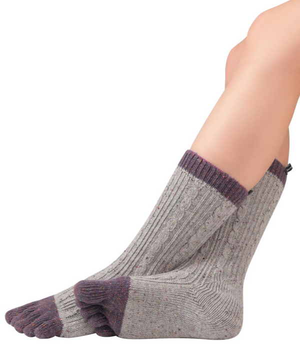 Knitido Plus Sakura: calcetines bicolores con puntera moteada de lana, cálidos y suaves en gris medio