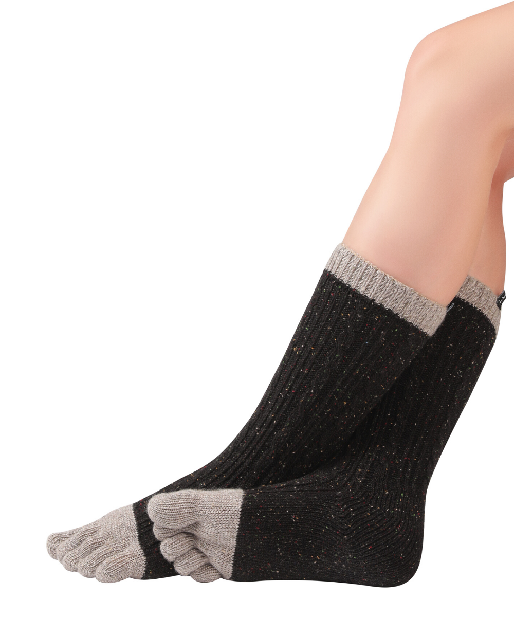 Knitido Plus Sakura: calze con dita bicolore maculato con lana, caldo e morbido nel colore nero.