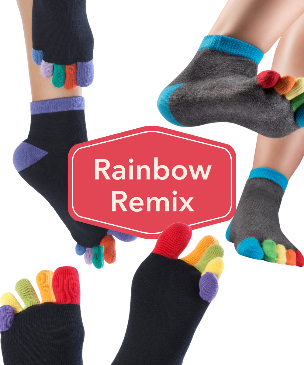 knitido colorful short toe socks economy pack rainbow remix