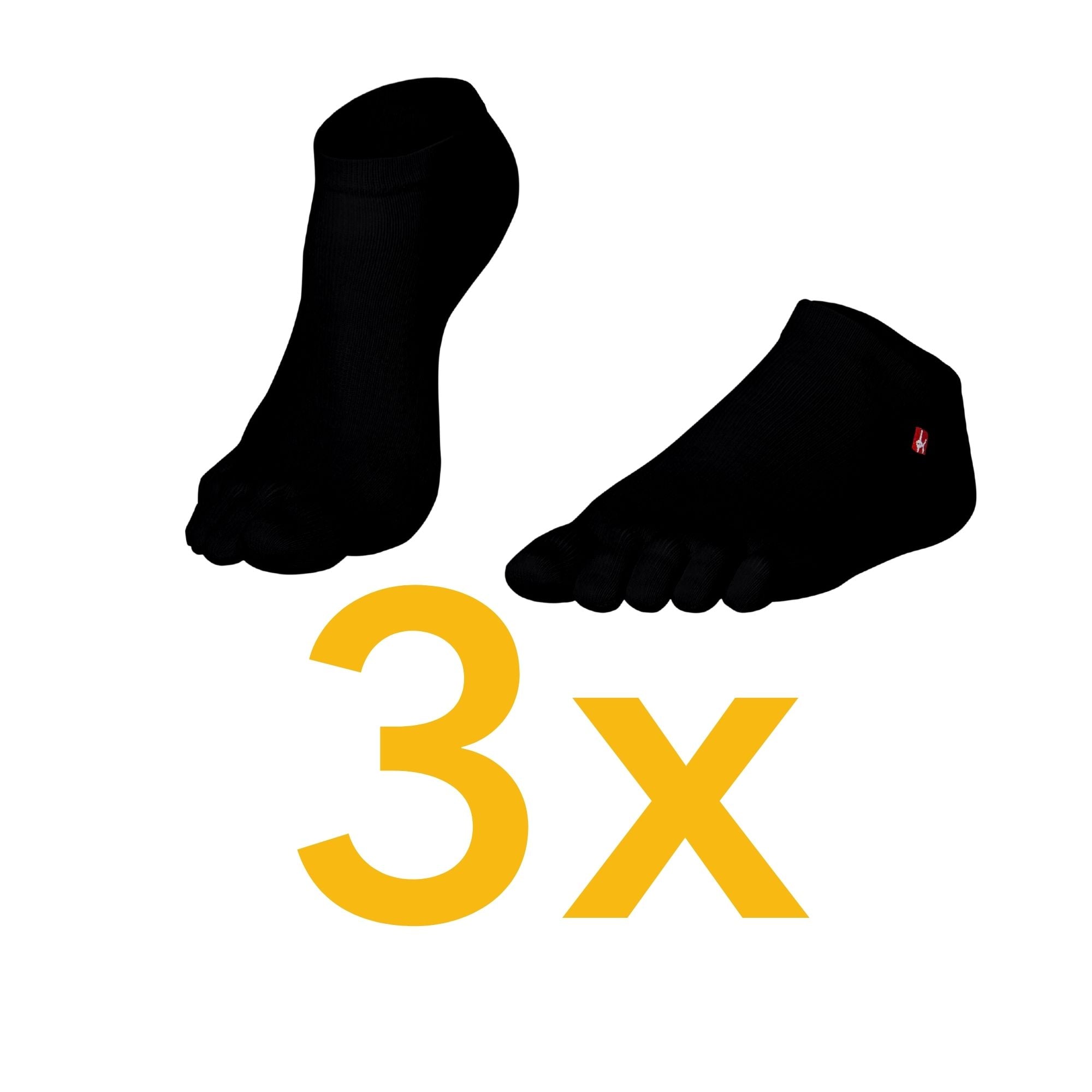 Confezione da 3 pezzi Sport-calze con dita in Coolmax e cotone di Knitido in nero 