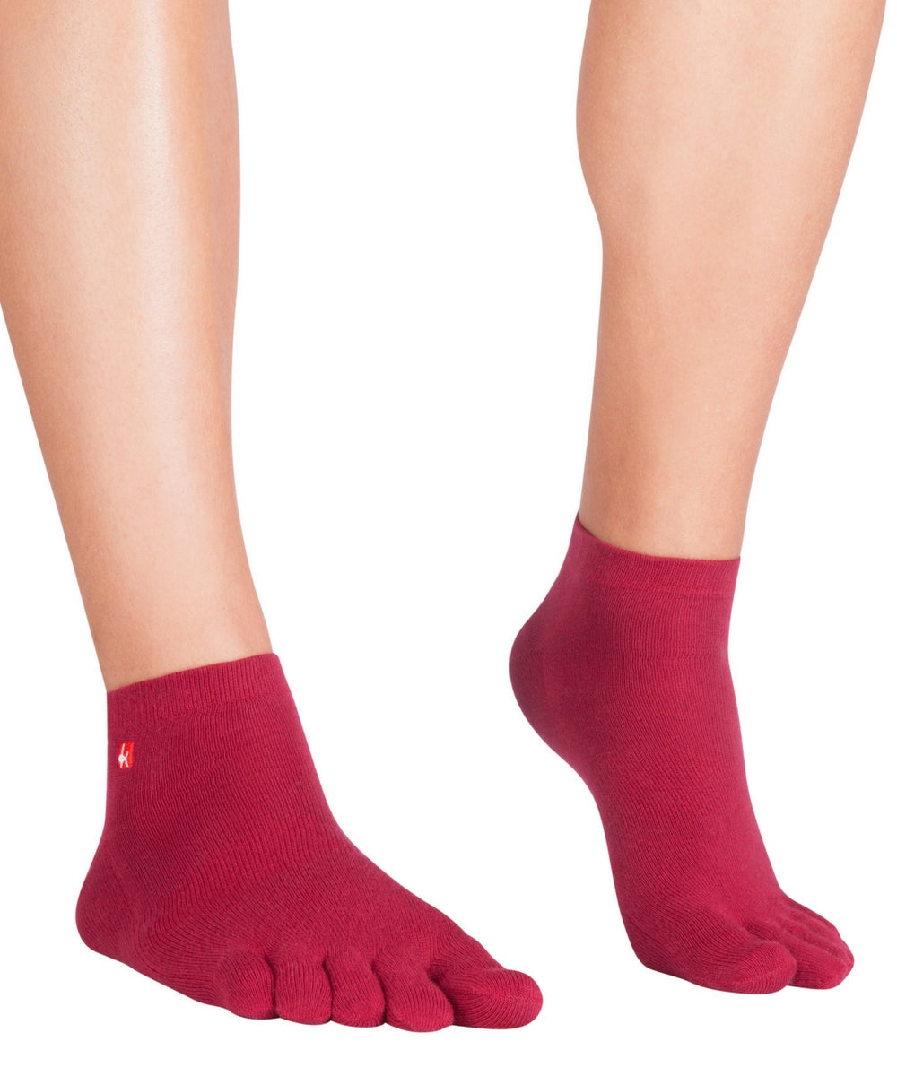 3 pezzi Sport-calze con dita in Coolmax e cotone di Knitido in rosso marsala